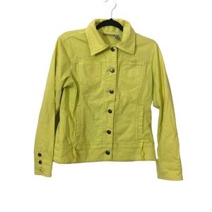 Chico's 0 Platinum Lime Neon Green Denim Jacket Cotton blend